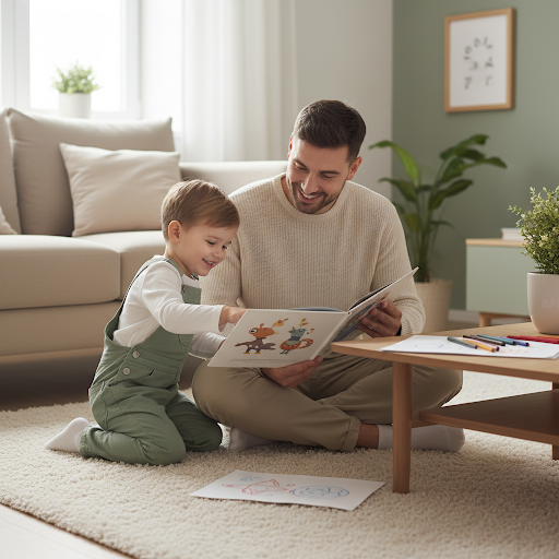 positive interaction between a parent and a child in a bright room